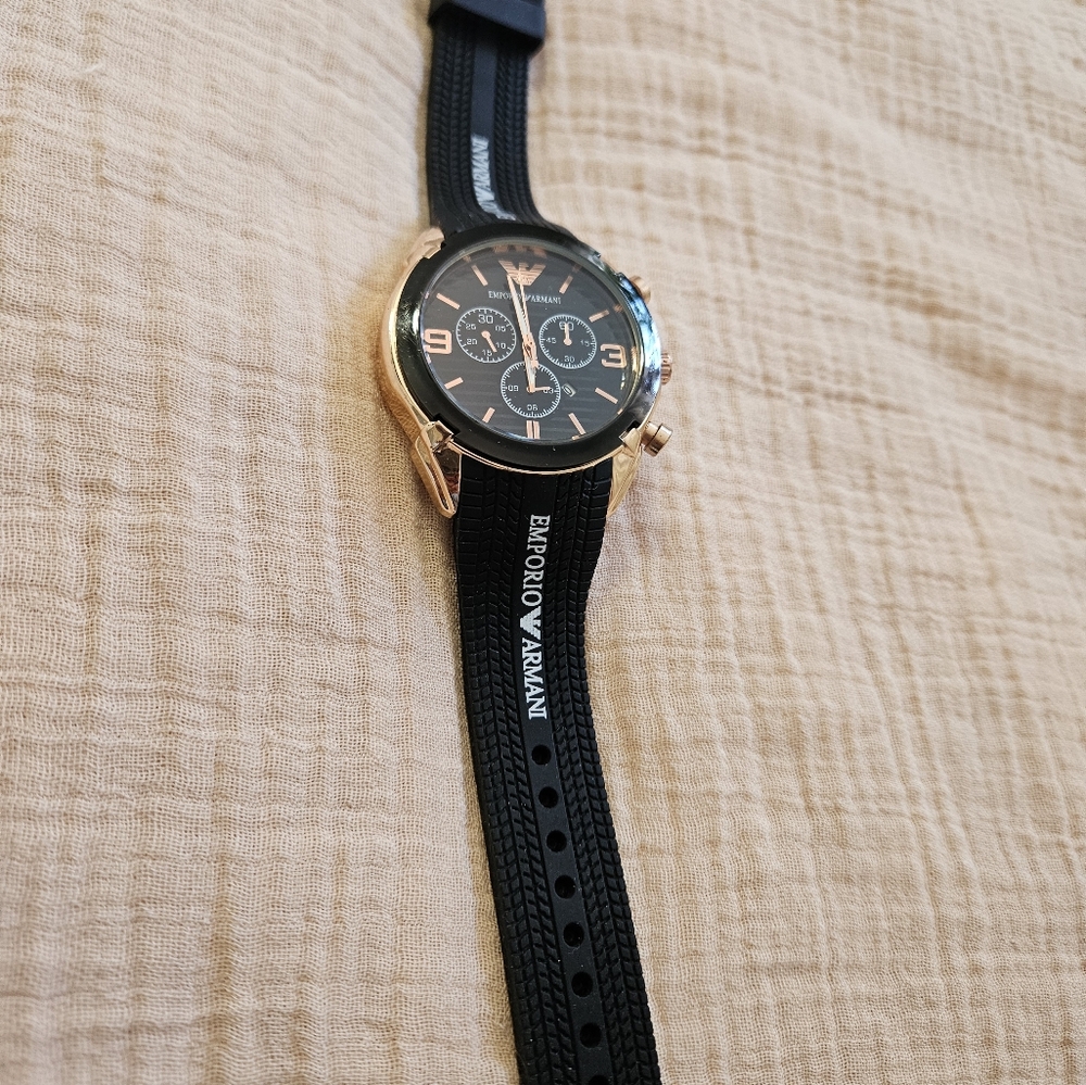Emporio Armani Black and Rose Gold Chronograph Watch - Picture 3 of 5